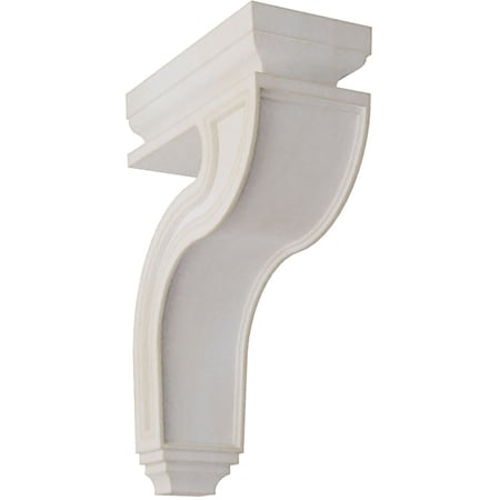 Ekena Millwork 4"W x 8 1/2"D x 13"H Hollow Back Wood Vintage Decor Corbel, Chalk Dust White CORWD04X08X13HAWH
